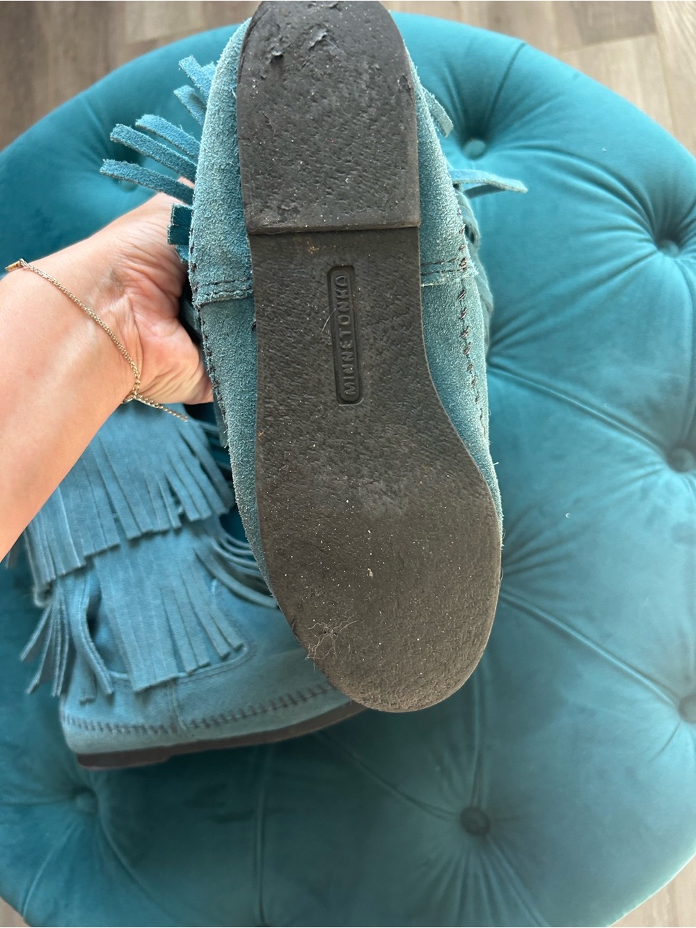 Peacock blue Minnetonka fringe boots π - Picture 5 of 6